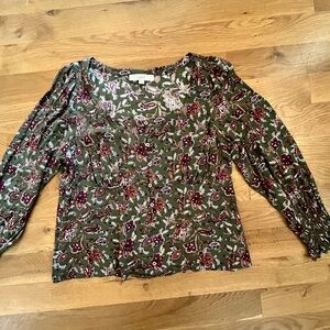 LOFT Floral Green Paisley Long Sleeve Blouse